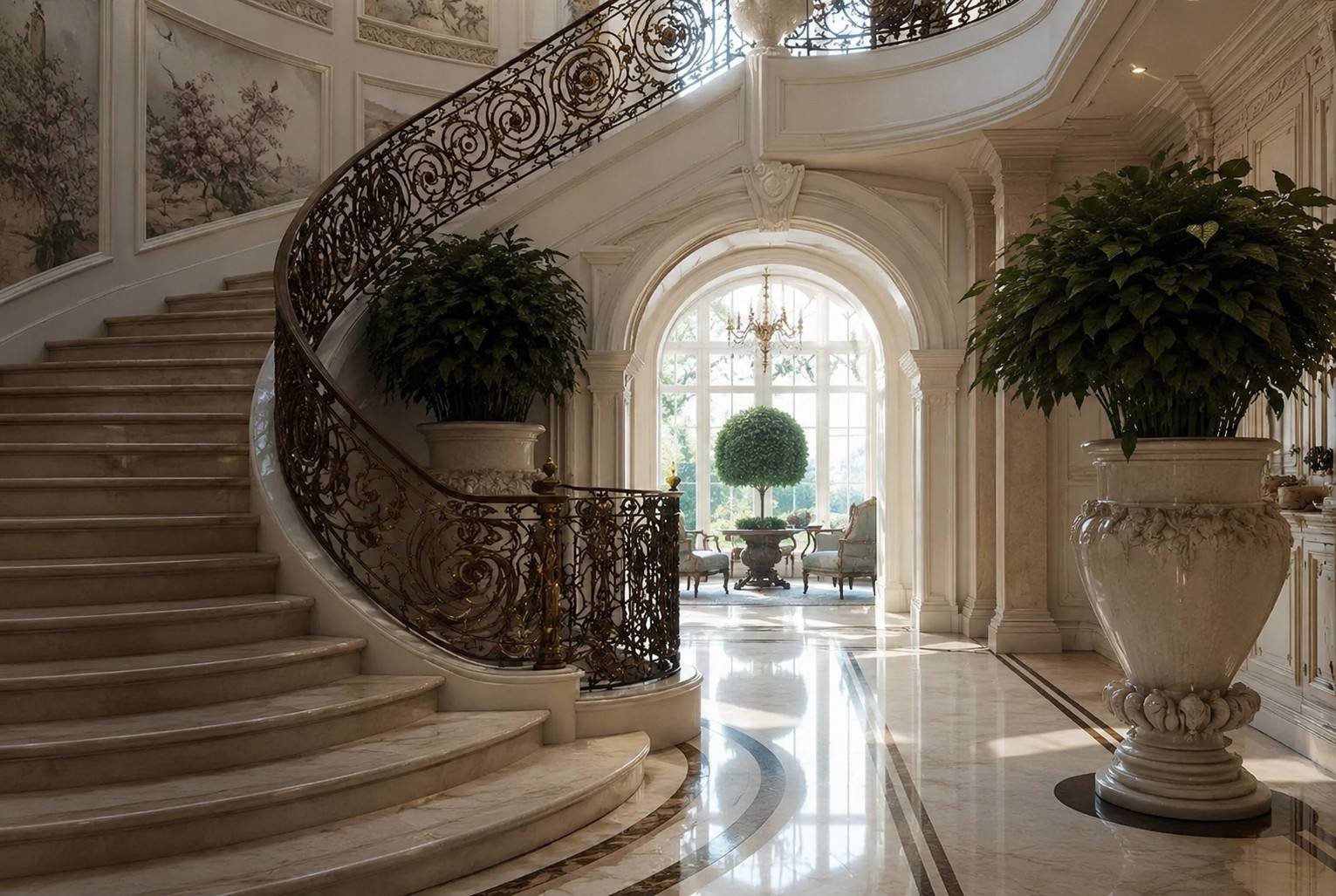 Grand curved staircase foyer, Half Moon Bay Villa, Saudi Arabia