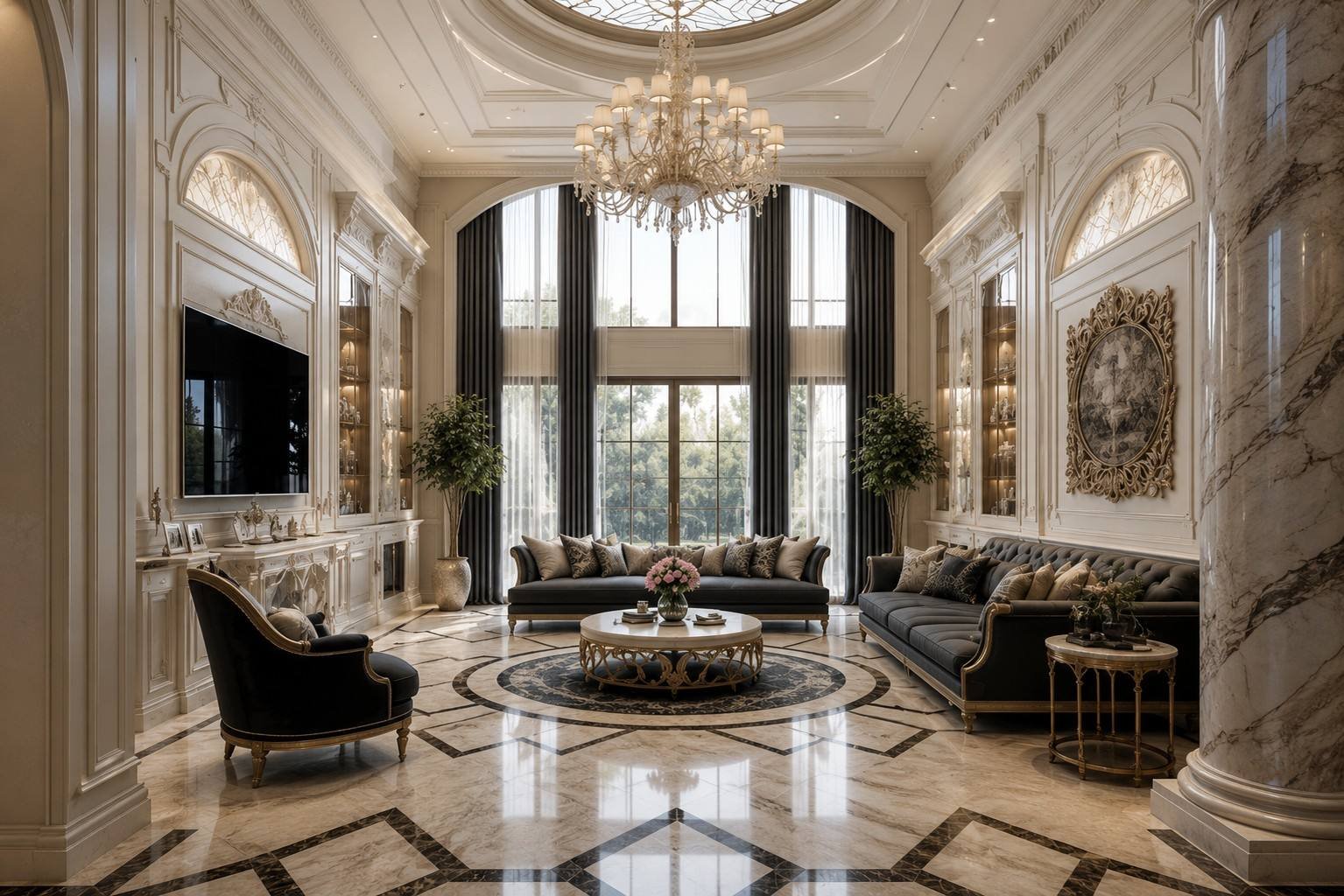 Living room beneath an oculus skylight, Half Moon Bay Villa, Saudi Arabia