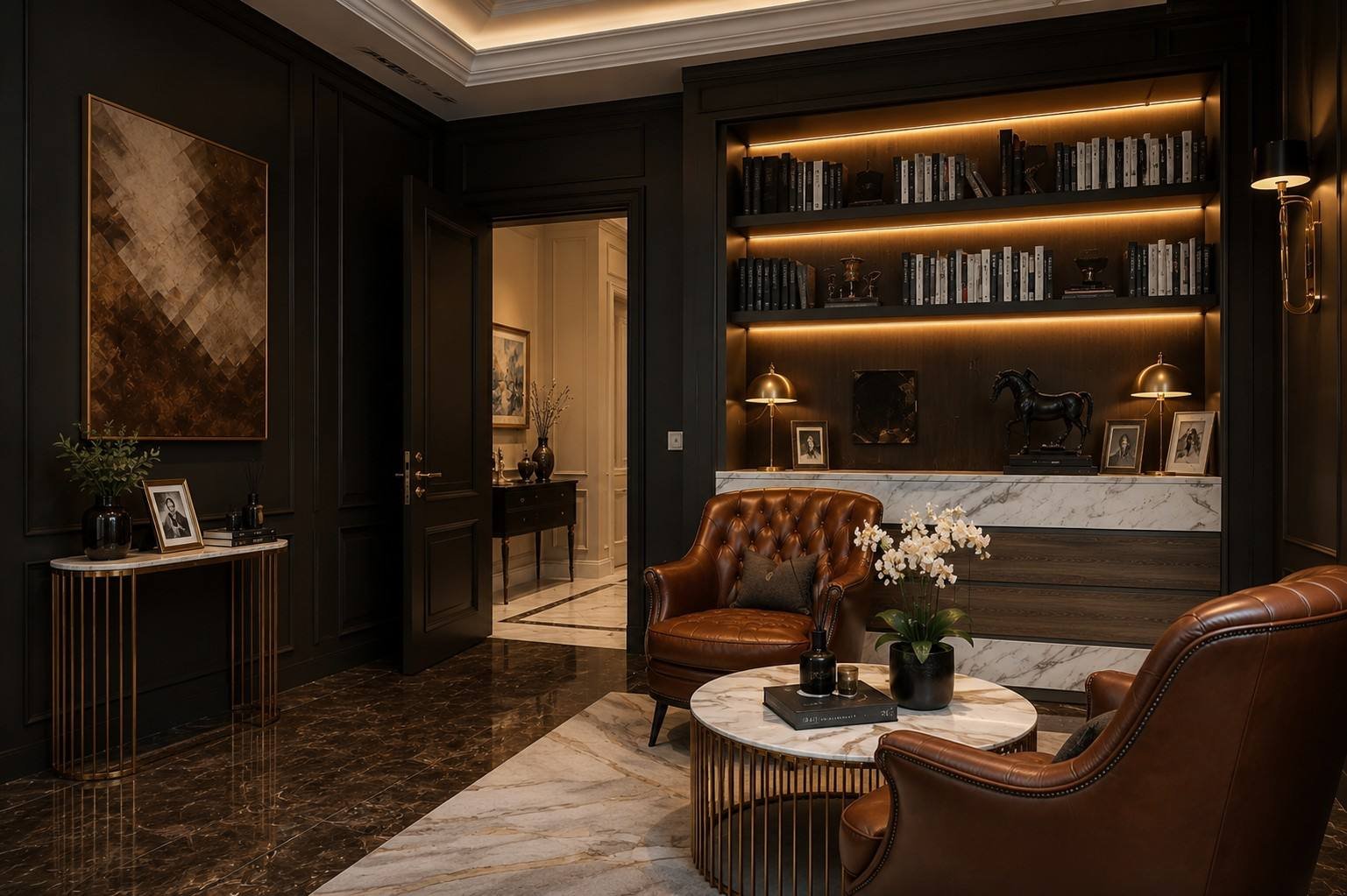 Study nook with bookshelves, Half Moon Bay Villa, Saudi Arabia