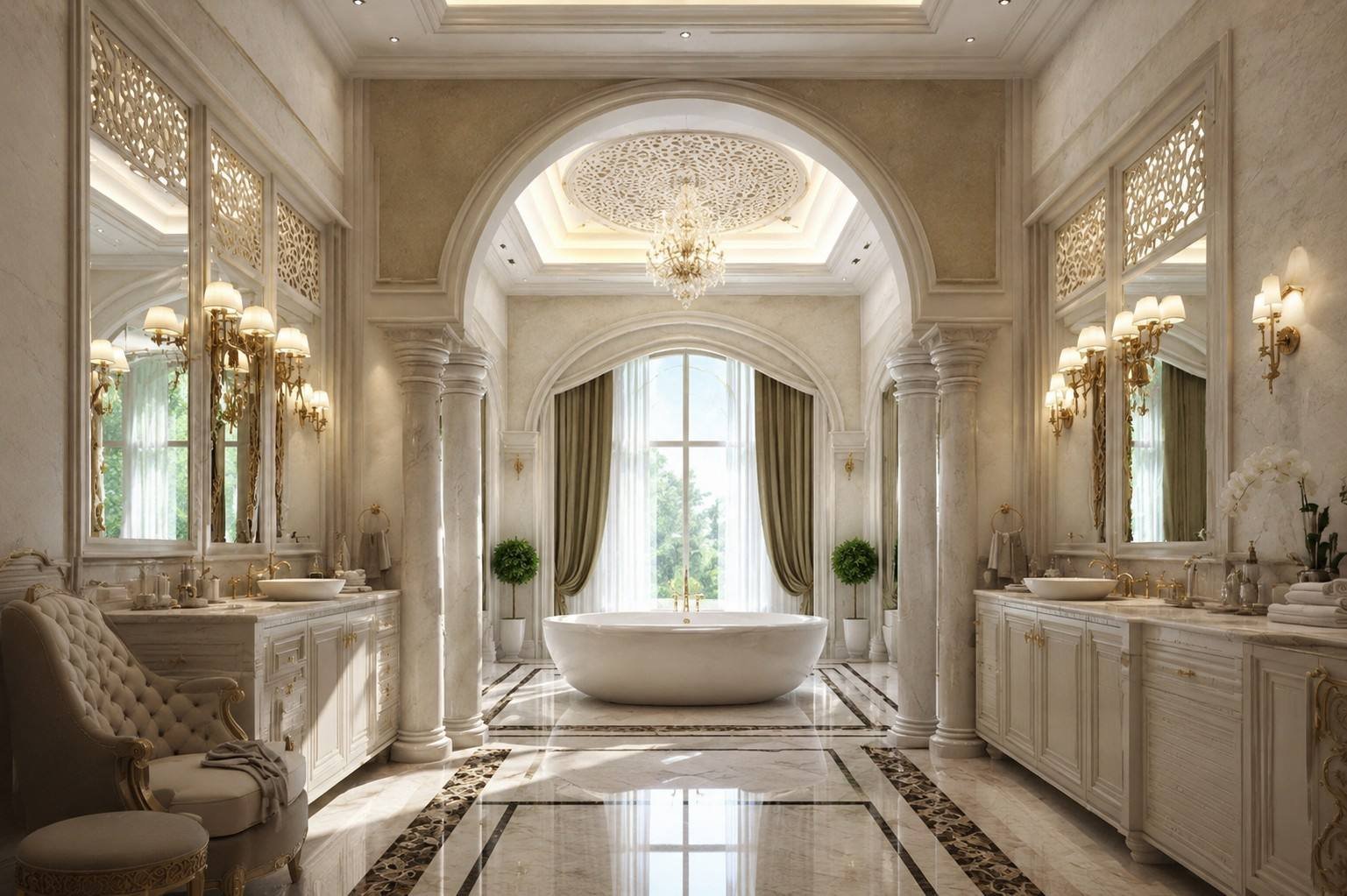 Master bathroom beneath a domed ceiling, Half Moon Bay Villa, Saudi Arabia