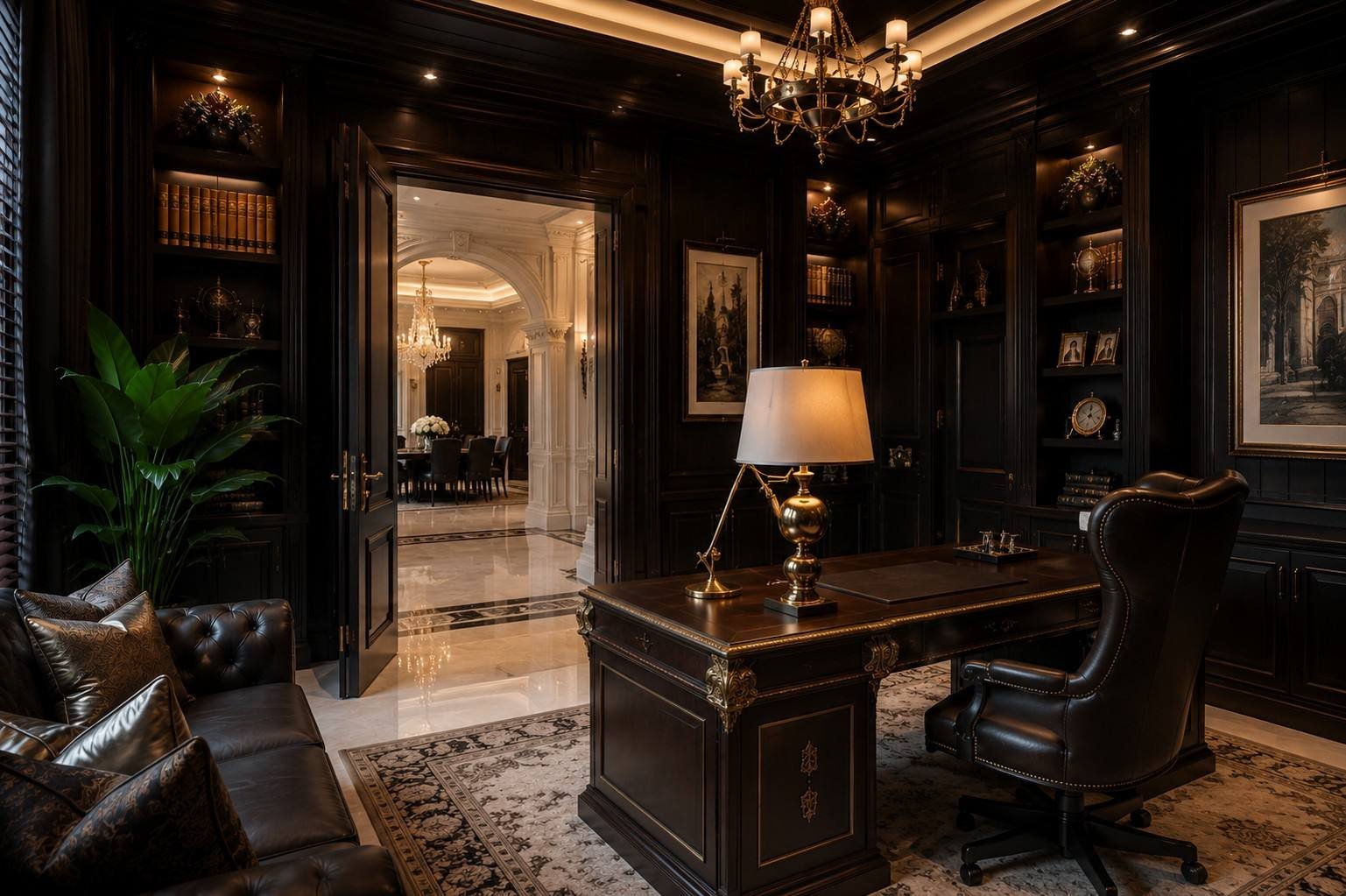 Study opening onto the formal dining room, Palm Jumeirah Villa, Dubai