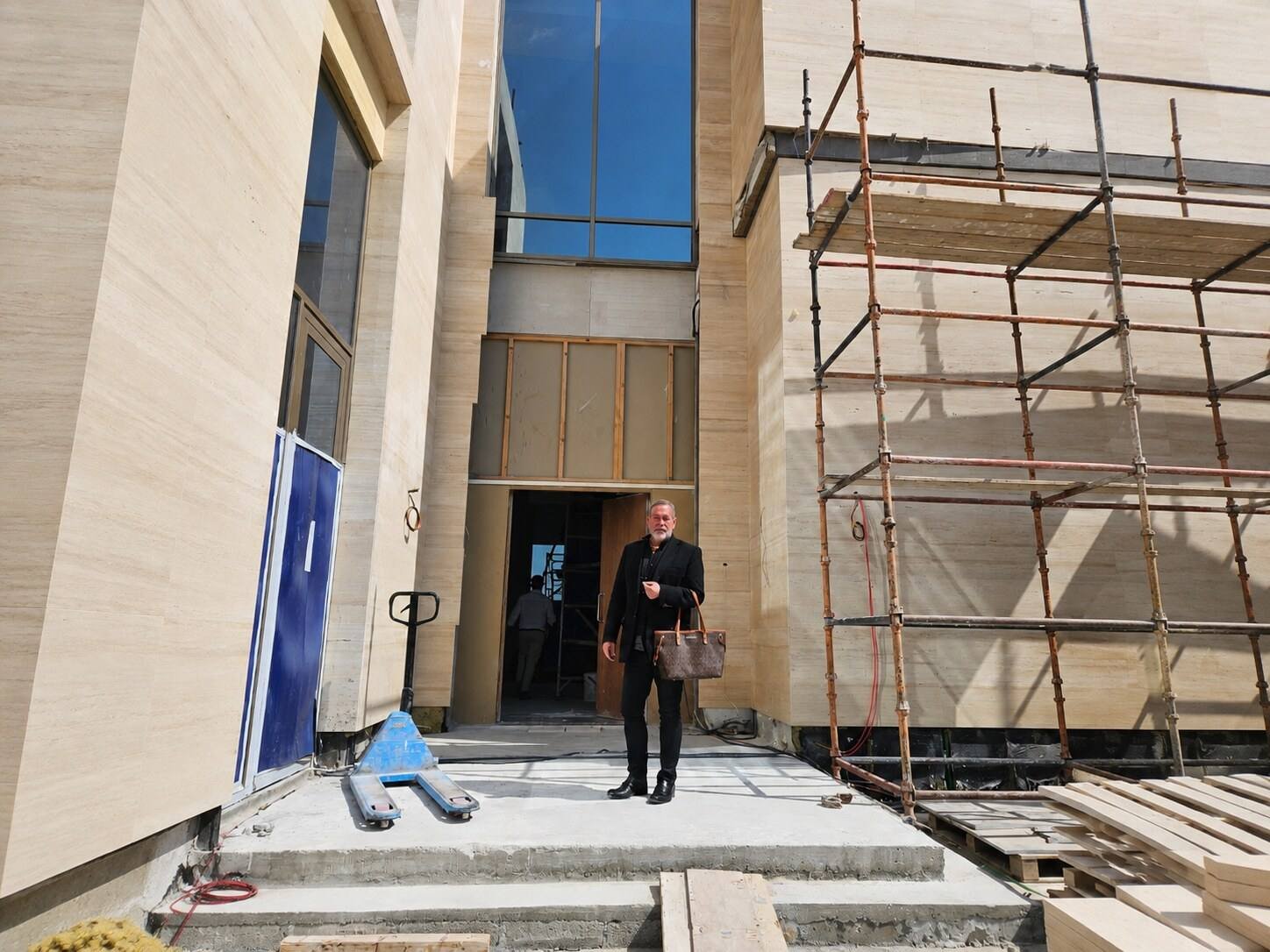 Blaine Robert on site at Bulgari Residences during construction, Jumeirah Bay Island, Dubai