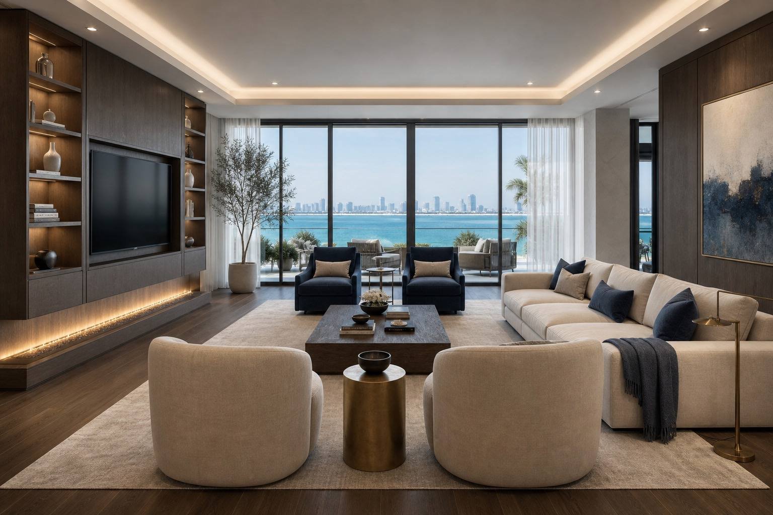Family lounge, District One Mansion, District One, Dubai — interior design by Blaine Robert Design