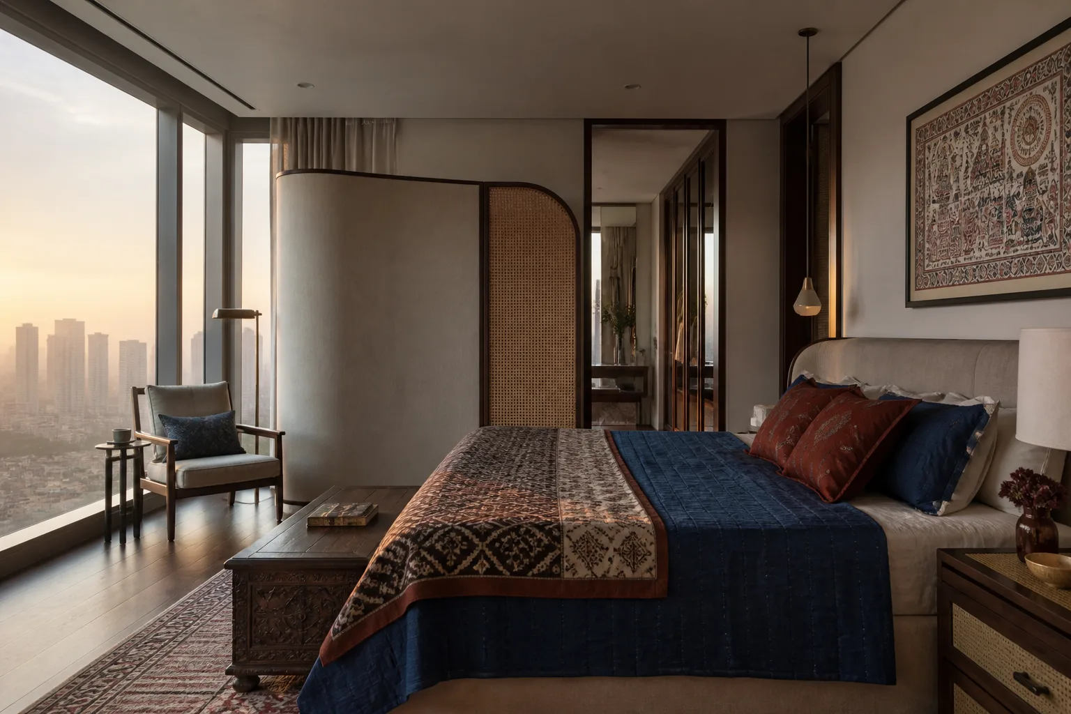 Principal bedroom, DLF The Dahlias, Gurugram — interior design concept by Blaine Robert Design