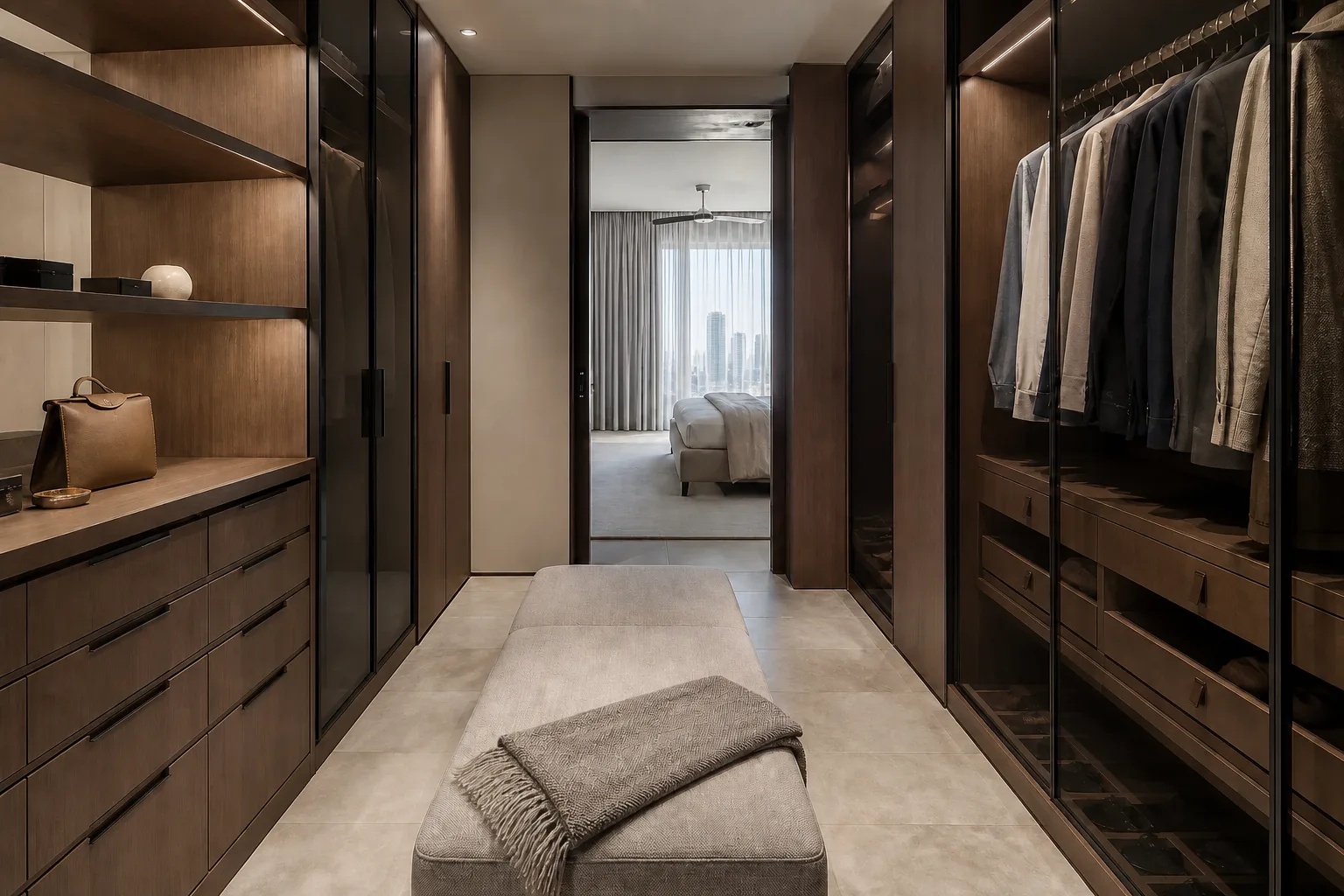 Principal dressing room, DLF The Dahlias, Gurugram — interior design concept by Blaine Robert Design